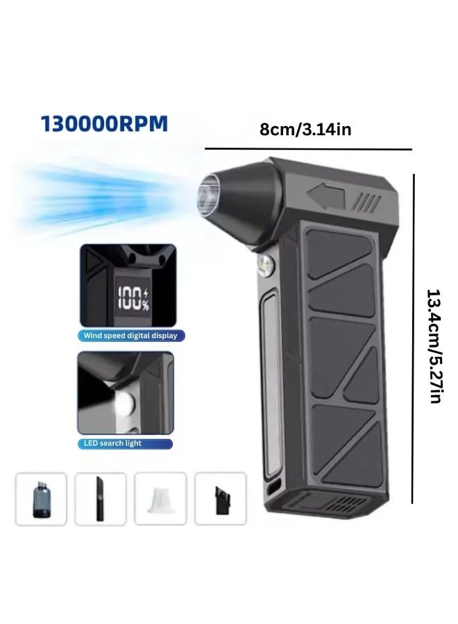 TEGRILO Cordless Handheld Air Blower With Vaccum Suction, High Speed 130000RPM Jet Fan Mini Blower, 4 Speed Adjustable Wind Power, LED Turbo Jet Dry Blower for Keyboard Computer Car Outdoor Home - Image 3